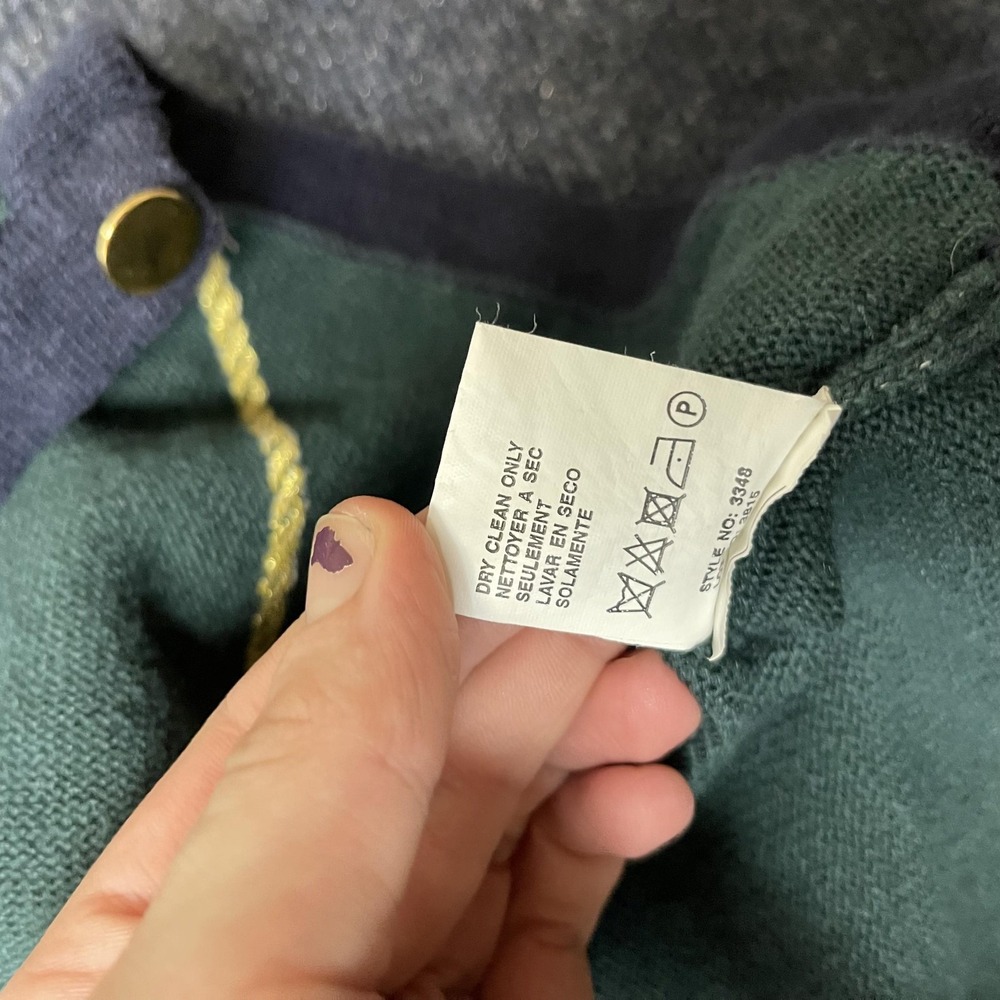 Vintage Leslie Fay Cardigan Sweater Womens Med Green Crewneck Crest Embroidered - Picture 4 of 9